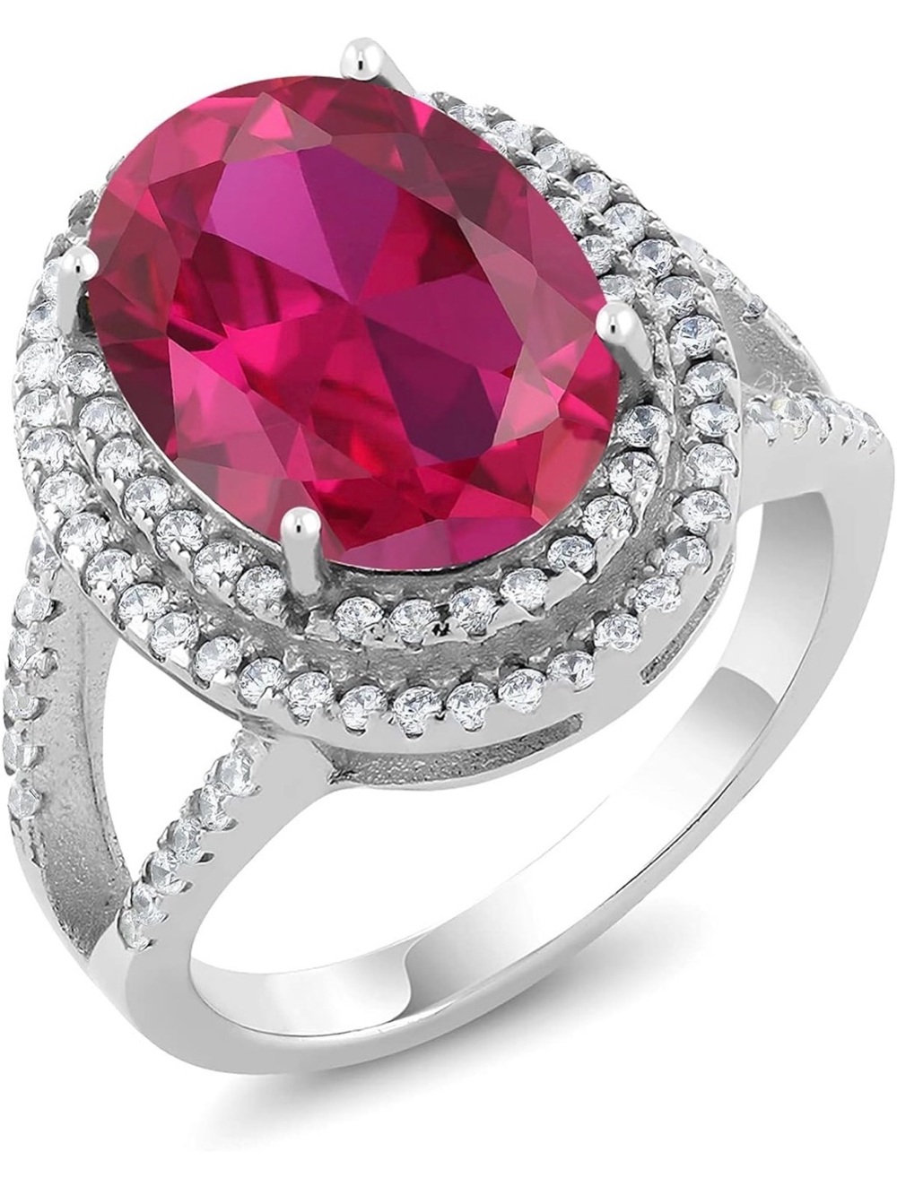 Elegant Ruby Oval Halo Ring - Silver Setting